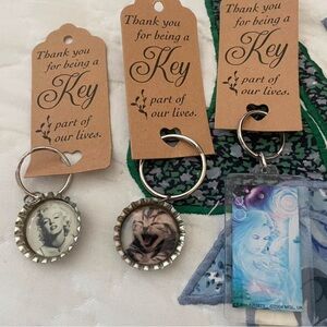 Set of Three Unique Keychains Marilyn Monroe, Cat, and Fairy Theme